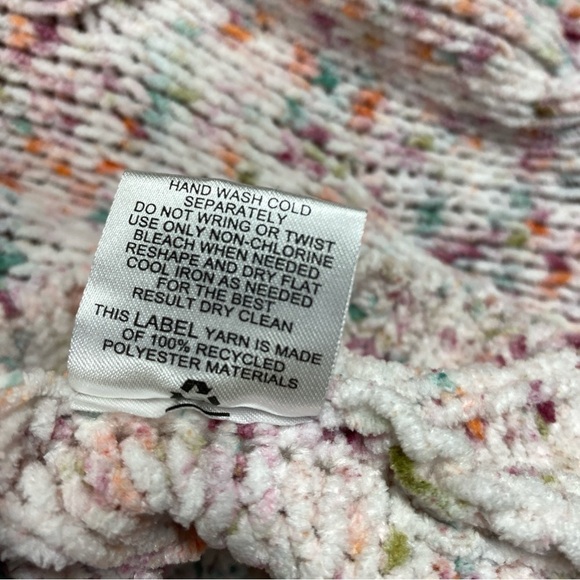 Pink Rose Sweater Womens Size Large Multicolor Confetti Chenille Cable Knit Crop - Picture 5 of 5